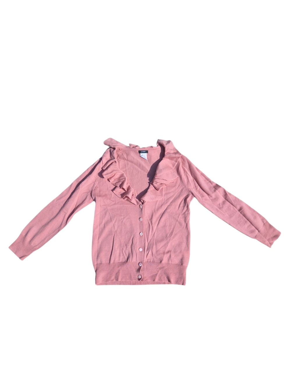 J. Crew Pink Merino Wool Ruffle Trim Cardigan XS
